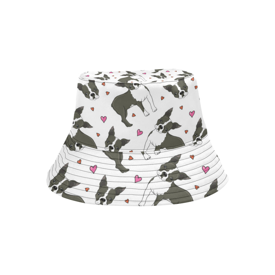 Boston terrier dog hearts vector pattern Unisex Bucket Hat