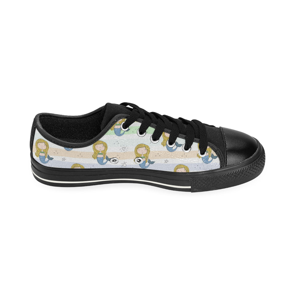 Cute hand drawn mermaid Men's Low Top Canvas Shoes Black