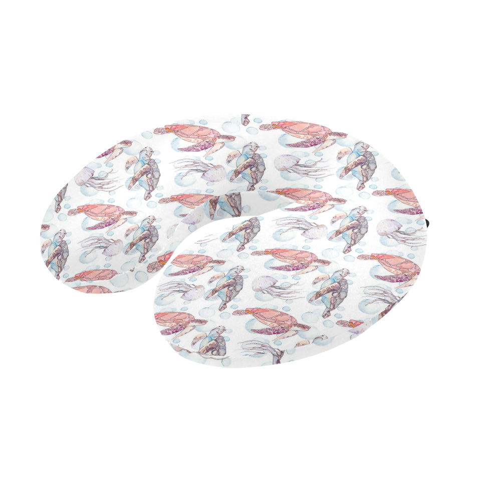 Watercolor sea turtle jellyfish pattern U-Shaped Travel Neck Pillow