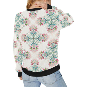 Square floral indian flower pattern Women's Crew Neck Sweatshirt