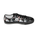 white swan blooming flower pattern Women's Low Top Canvas Shoes Black