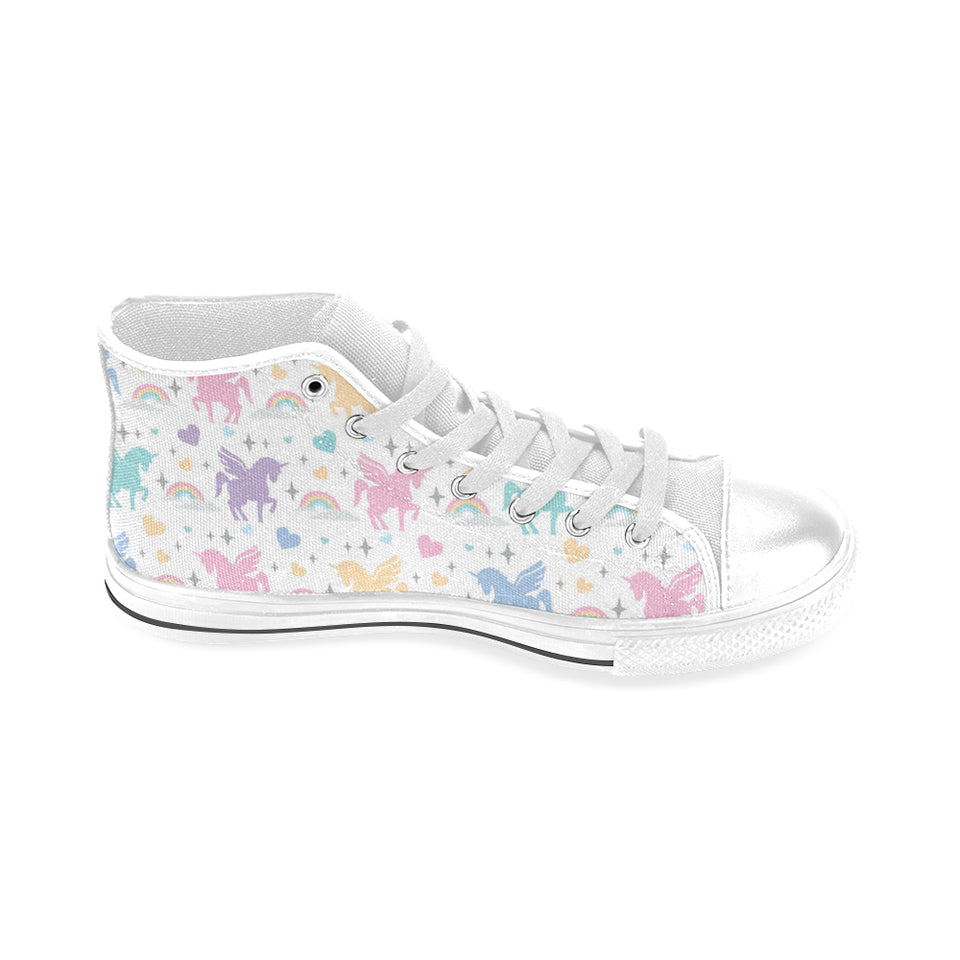 colorful unicorn rainbow heart pattern Men's High Top Canvas Shoes White