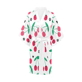 cherry pattern white background Women's Short Kimono Robe