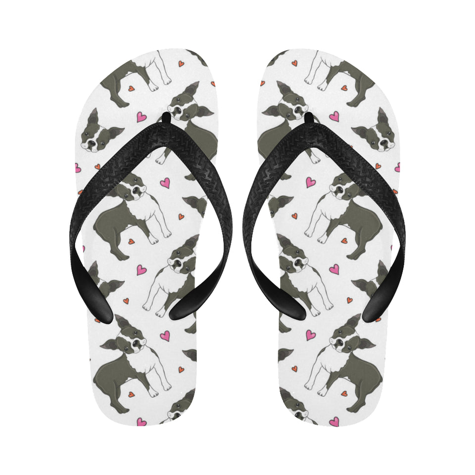 Boston terrier dog hearts vector pattern Unisex Flip Flops