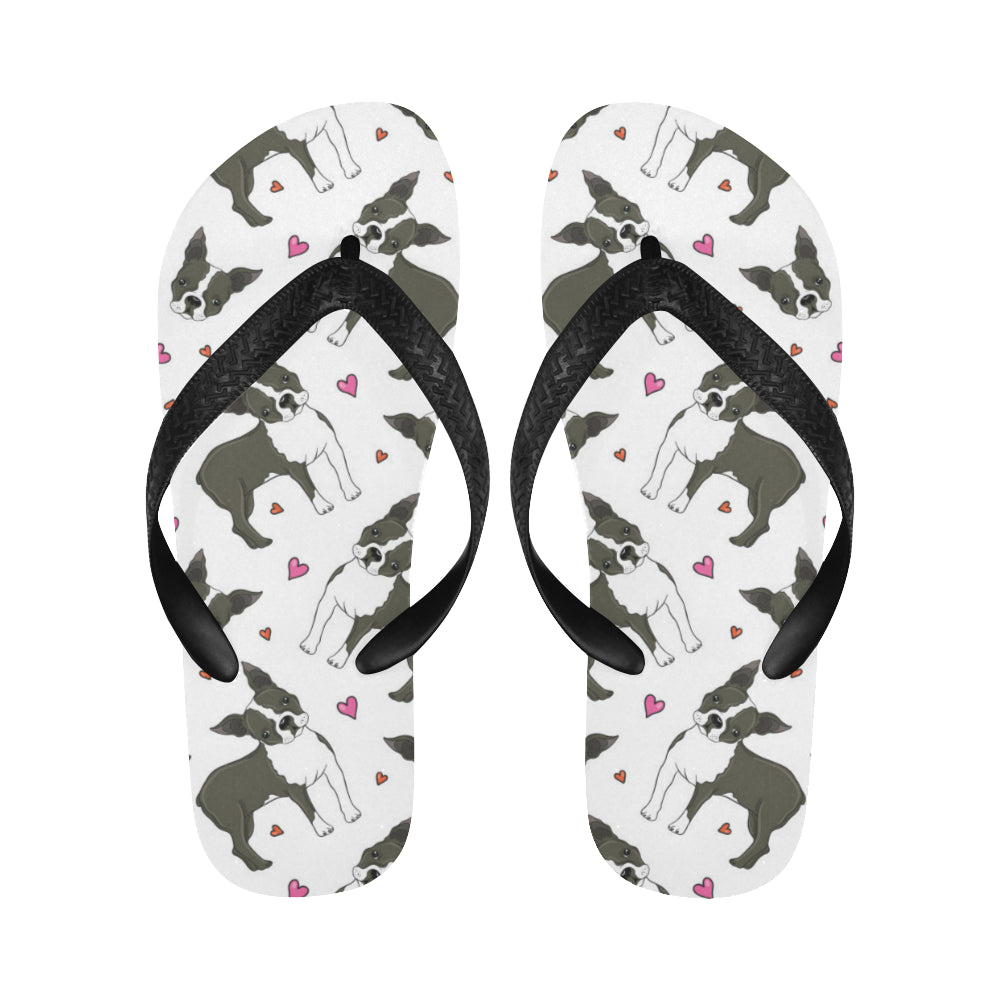 Boston terrier dog hearts vector pattern Unisex Flip Flops
