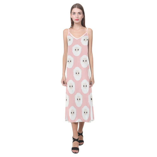Cute sheep pattern V-Neck Open Fork Long Dress