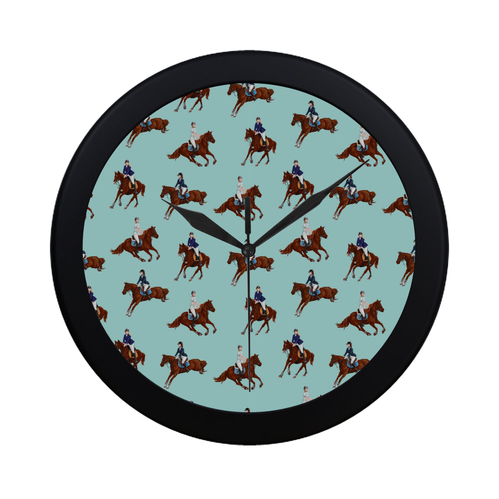 Horses running horses rider pattern Elegant Black Wall Clock