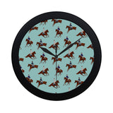 Horses running horses rider pattern Elegant Black Wall Clock