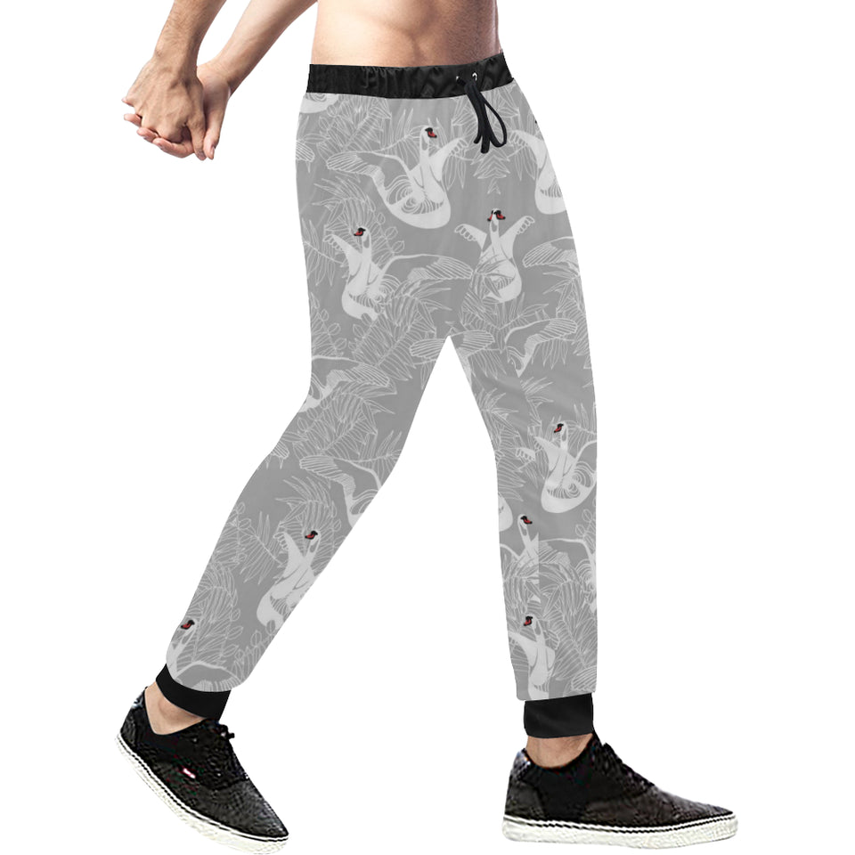 white swan gray background Unisex Casual Sweatpants