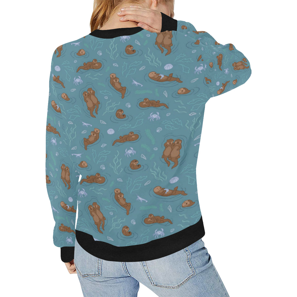 Sea otters pattern Women's Crew Neck Sweatshirt