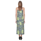 Cute owls leaves pattern V-Neck Open Fork Long Dress