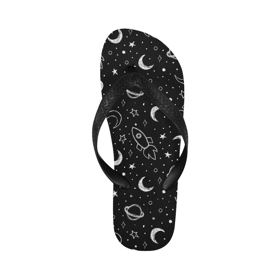 Hand drawn space rocket star planet Unisex Flip Flops