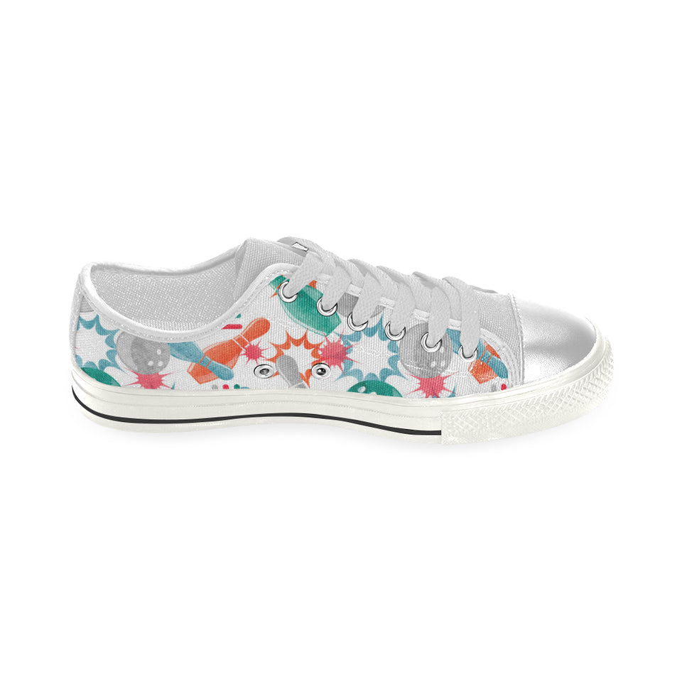 Watercolor bowling pattern Women's Low Top Canvas Shoes White