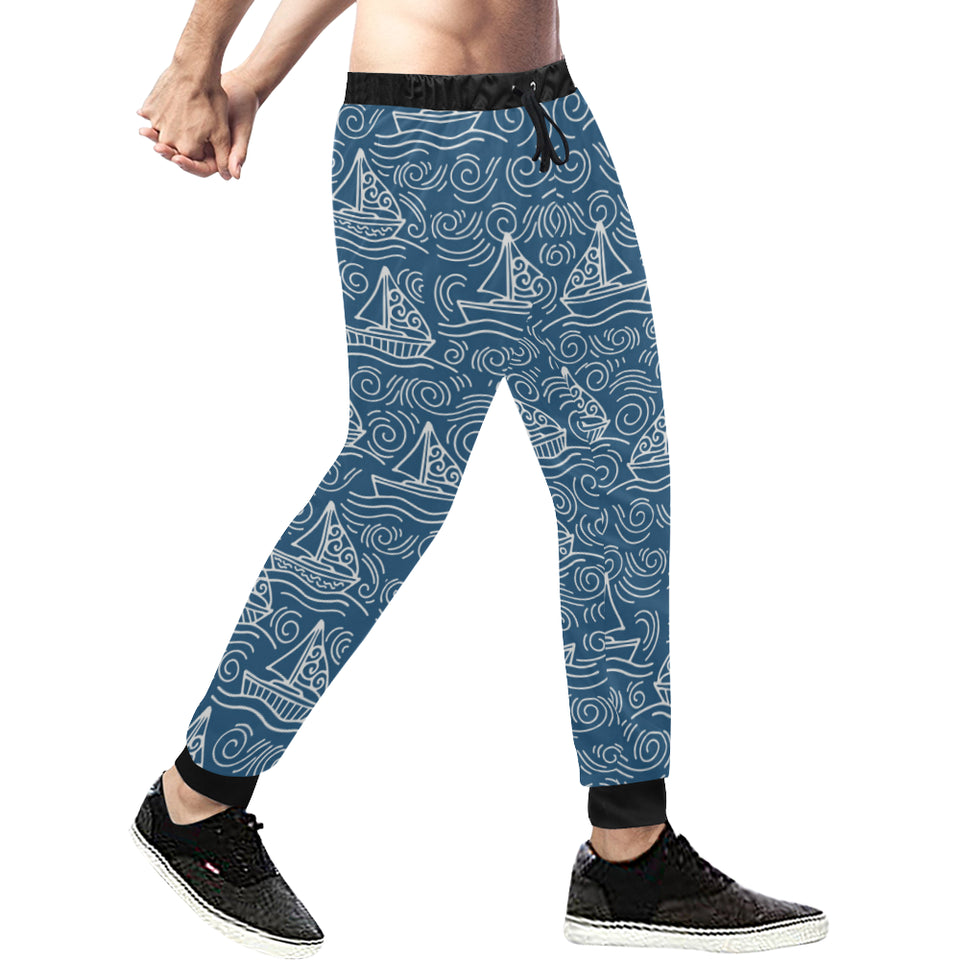 Hand drawn sailboat pattern Unisex Casual Sweatpants
