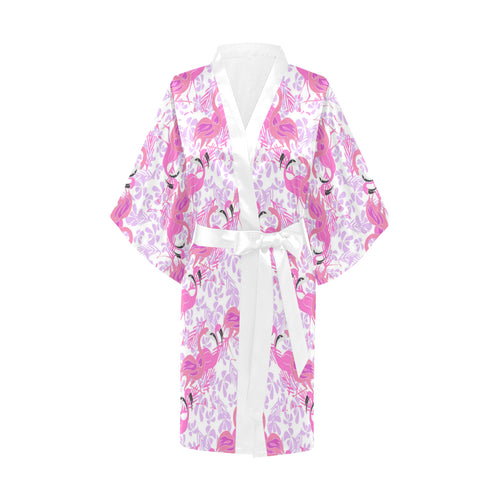 Pink flamingo flower pattern Women's Short Kimono Robe