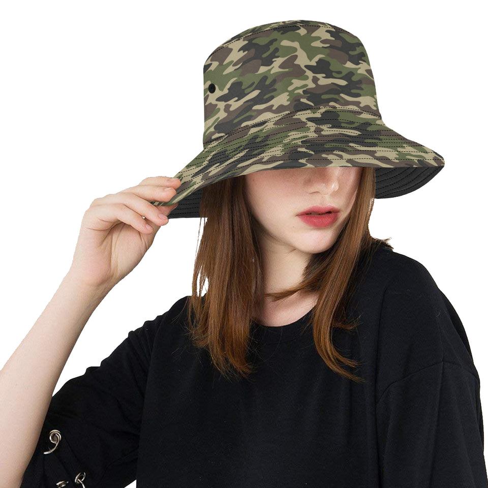 Dark Green camouflage pattern Unisex Bucket Hat