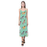 Colorful horses pattern V-Neck Open Fork Long Dress