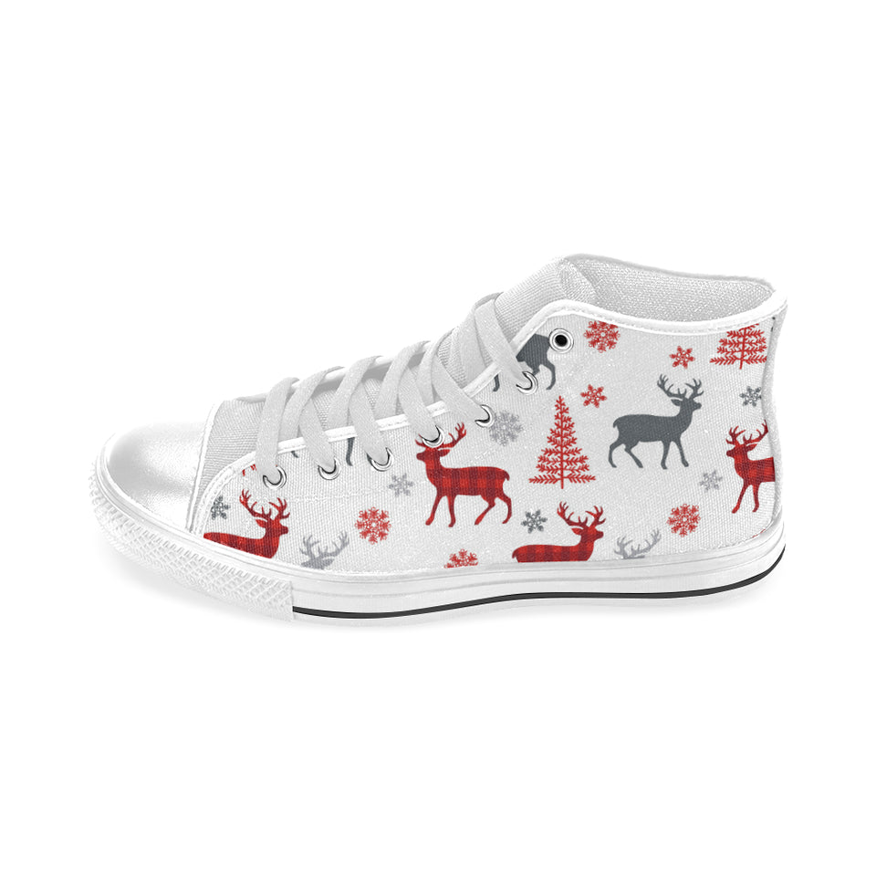 Deer tree snowflakes chrismas pattern Men's High Top Canvas Shoes White