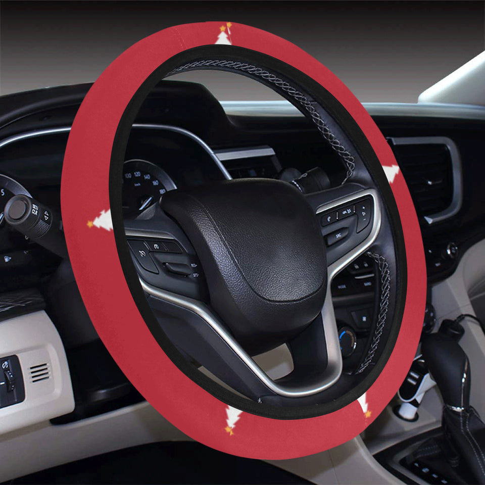 Christmas tree star snow red background Car Steering Wheel Cover