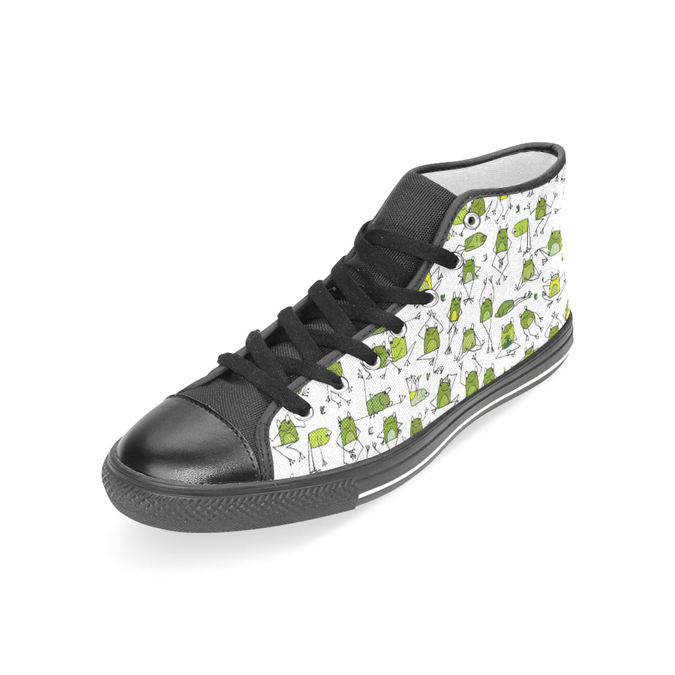 Sketch funny frog pattern Women's High Top Canvas Shoes Black