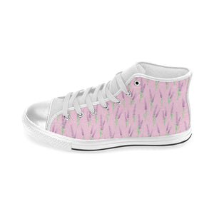 Lavender pattern pink background Women's High Top Canvas Shoes White