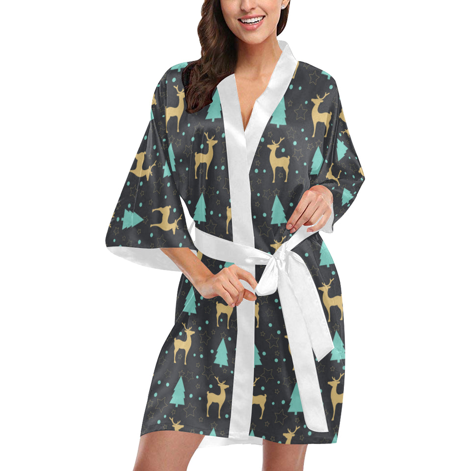 Deers star tree pattern Women's Short Kimono Robe