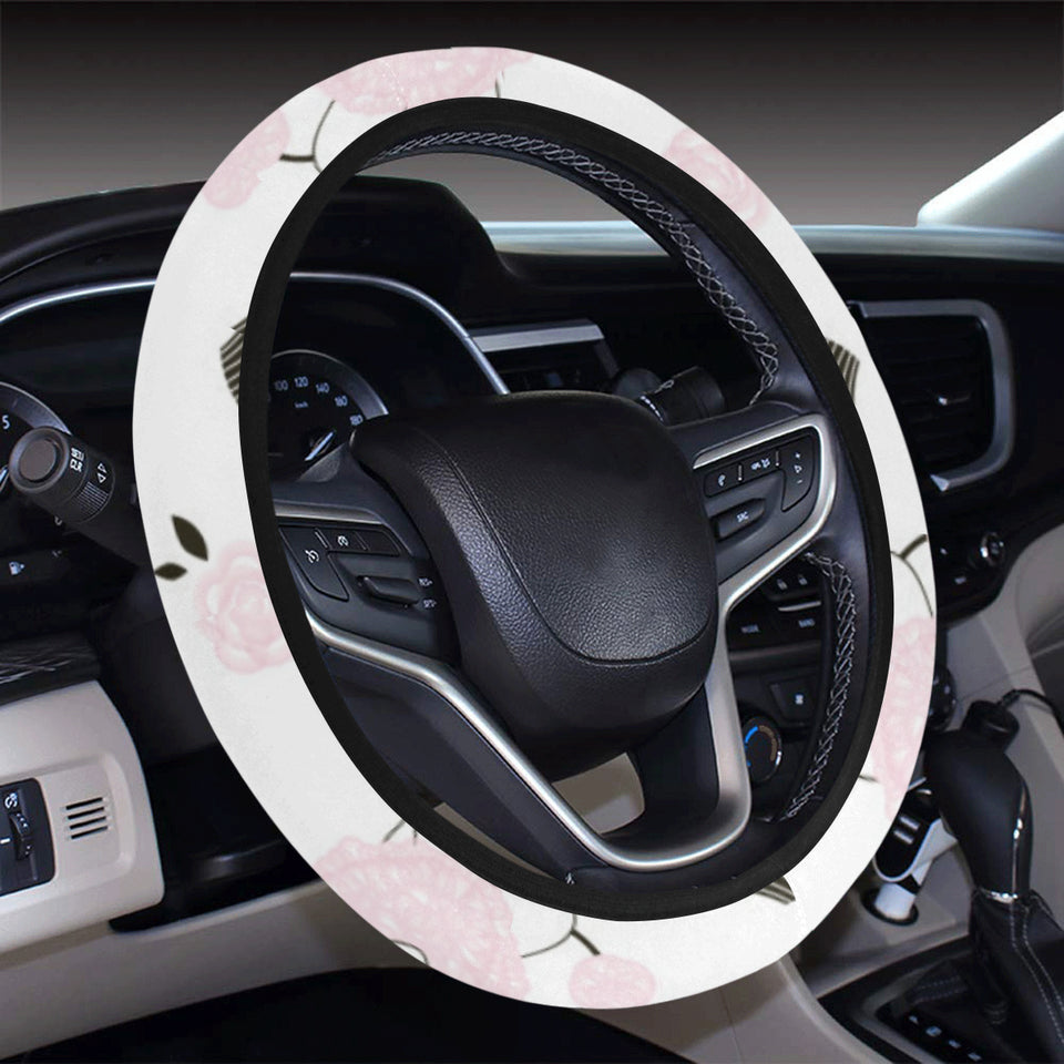 Poodle dog rose cake pattern Car Steering Wheel Cover