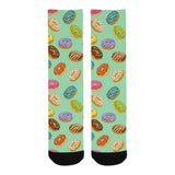 Colorful donut pattern green background Crew Socks