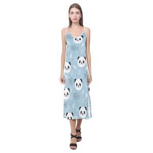 Cute panda pattern V-Neck Open Fork Long Dress