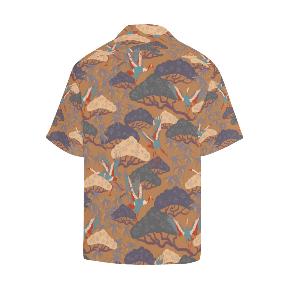 Bonsai bamboo stork japanese pattern brown theme Men's All Over Print Hawaiian Shirt