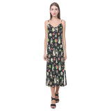 Raccoon watermelon pattern V-Neck Open Fork Long Dress