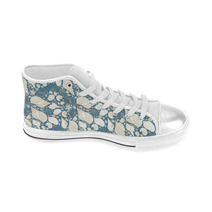 Sea turtle Polynesian Tribal design pattern Women's High Top Canvas Shoes White