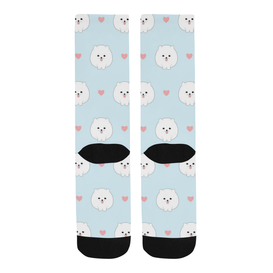 White cute pomeranian pattern Crew Socks