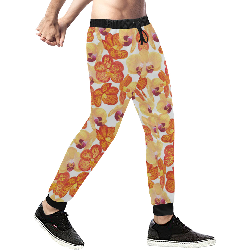 Orange yellow orchid flower pattern background Unisex Casual Sweatpants