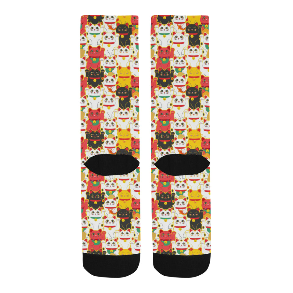 Colorful Maneki neko cat pattern Crew Socks