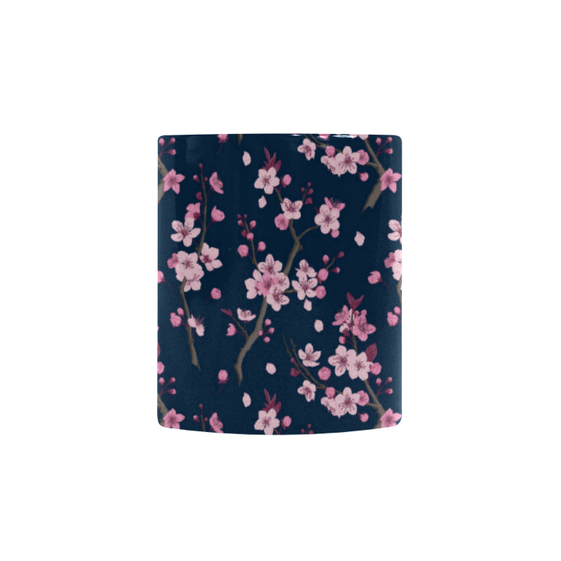 Pink sakura cherry blossom blue background Morphing Mug Heat Changing Mug