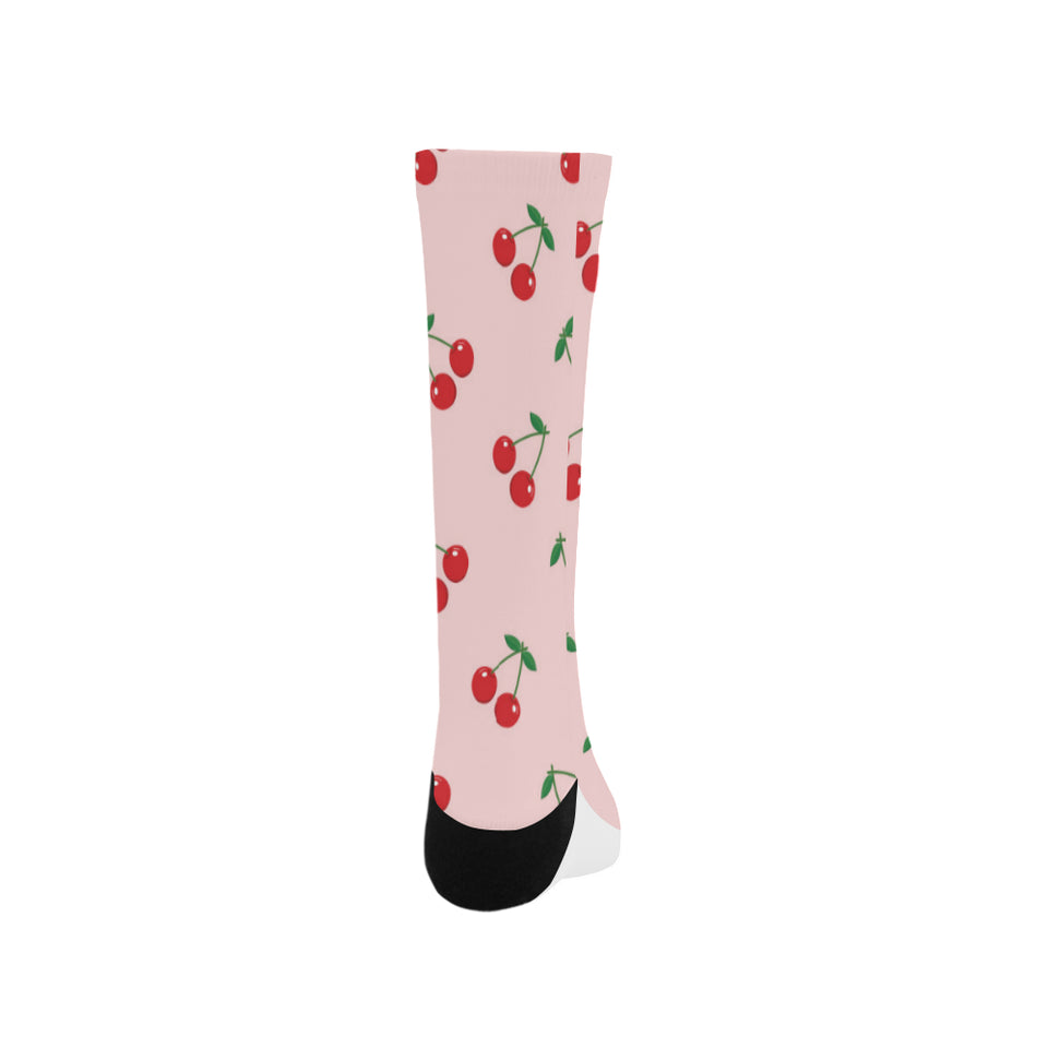 cherry pattern pink background Crew Socks