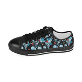 Skull flower roses leave pattern Women's Low Top Canvas Shoes Black