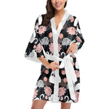 white swan blooming flower pattern Women's Short Kimono Robe