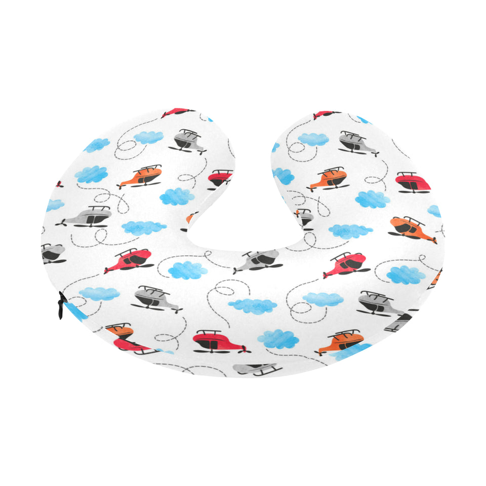 Watercolor helicopter cloud pattern U-Shaped Travel Neck Pillow
