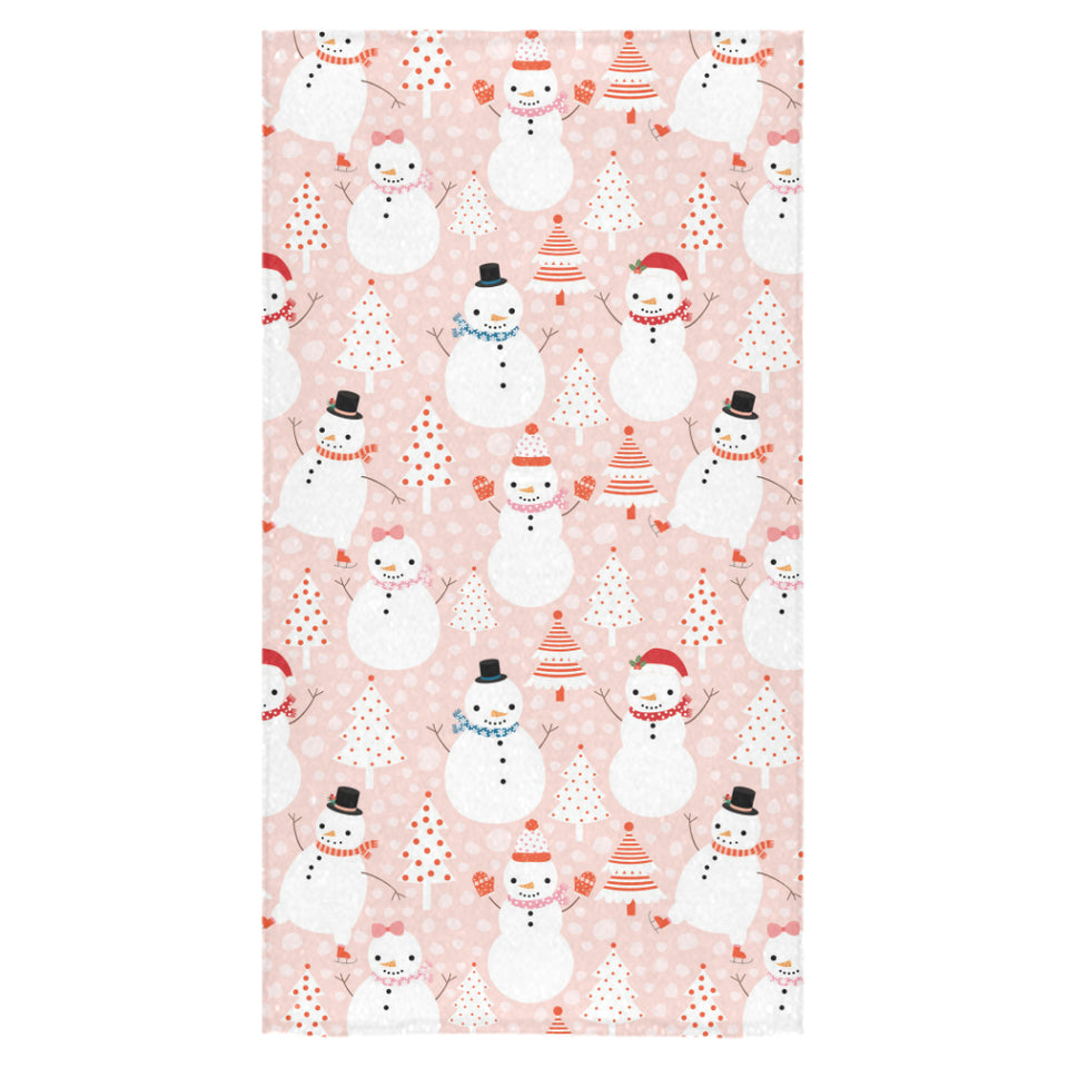 Cute snowman christmas tree snowpink background Bath Towel
