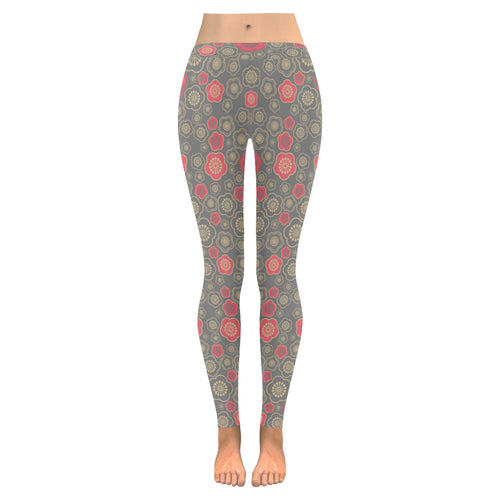Red gold Sakura cherry blossom gray background Women's Legging Fulfilled In US