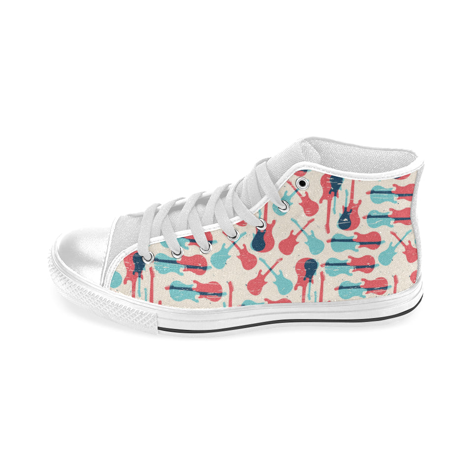 Red Blue guitar pattern Men's High Top Canvas Shoes White