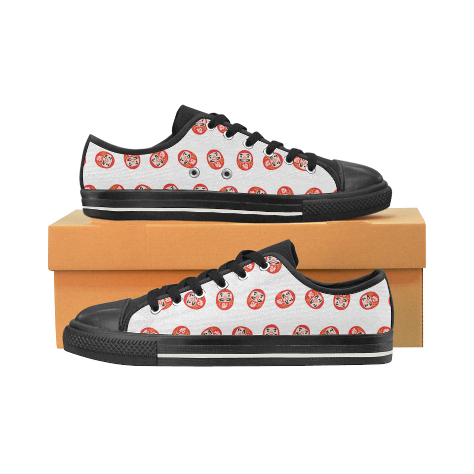Daruma japanese wooden doll pattern Men's Low Top Canvas Shoes Black