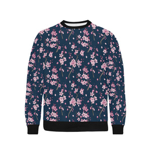 Pink sakura cherry blossom blue background Men's Crew Neck Sweatshirt