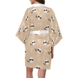 Cute raccoon heart pattern Women's Short Kimono Robe