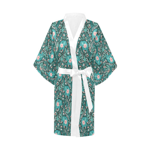 Elephants jungle pattern Women's Short Kimono Robe