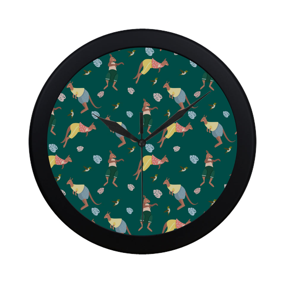 Kangaroo leaves pattern Elegant Black Wall Clock