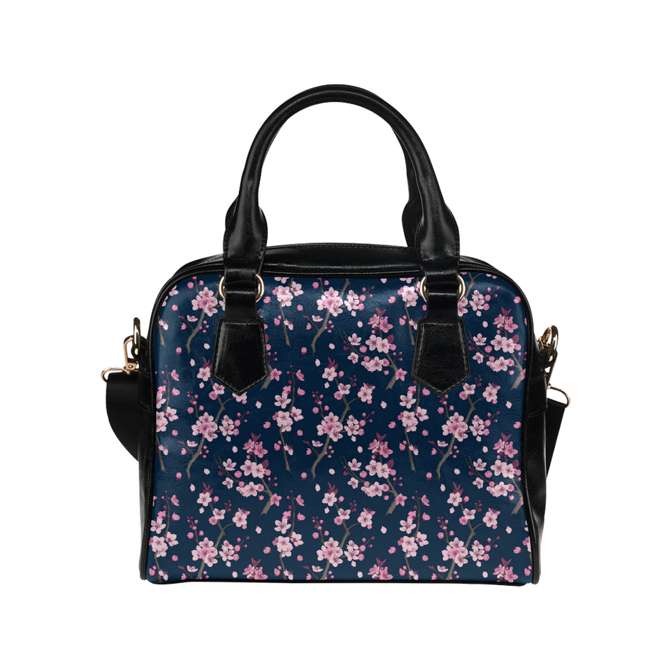 Pink sakura cherry blossom blue background Shoulder Handbag