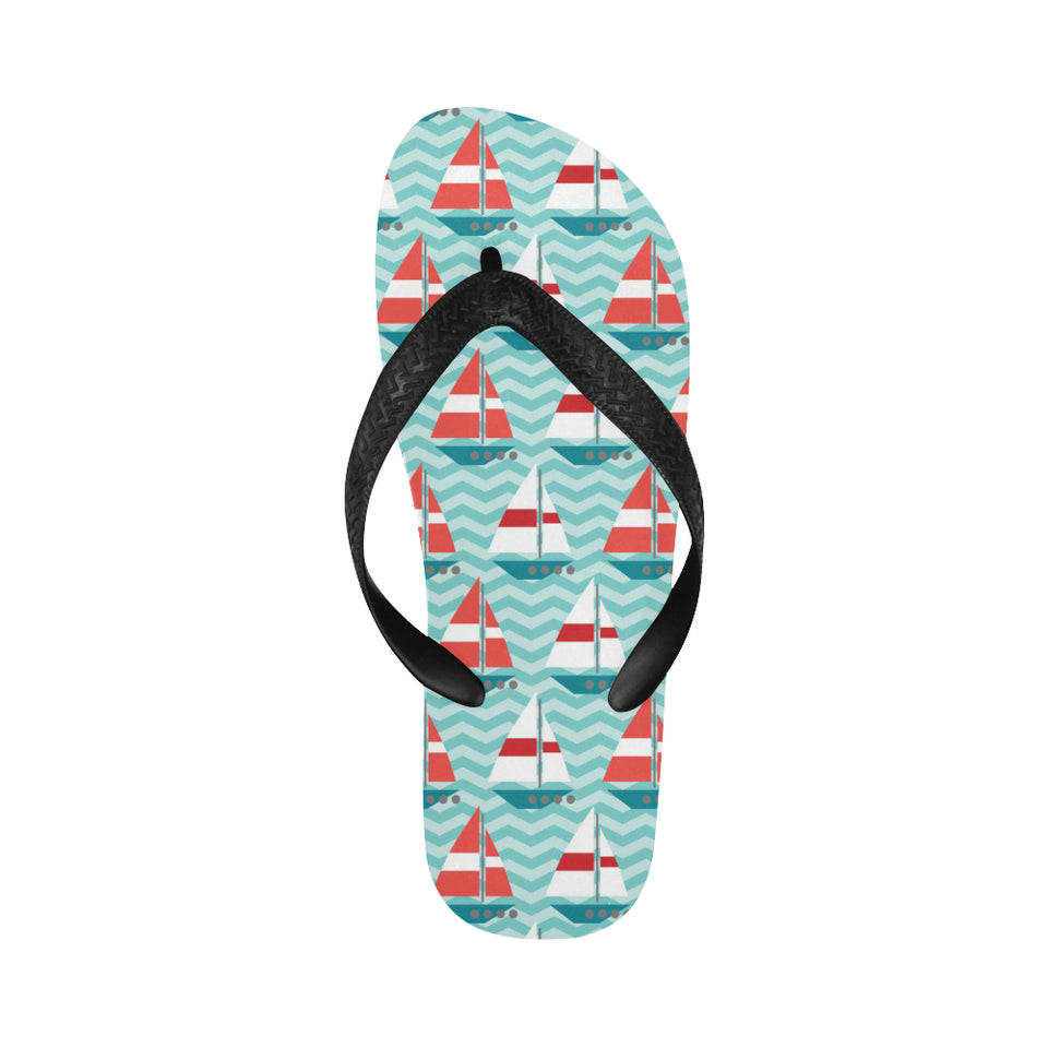 Red White sailboat wave background Unisex Flip Flops